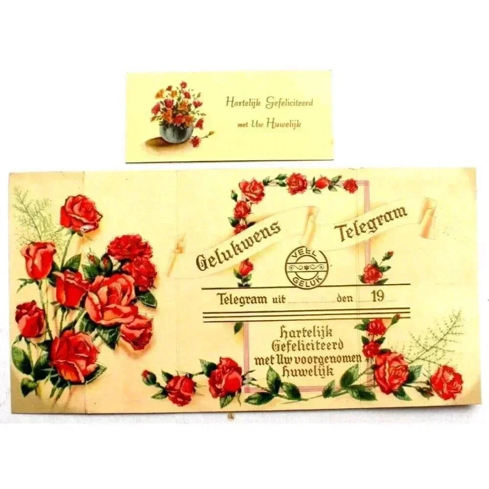Vintage German PAPER Telegram Messenger Card W/ Flowers ROSES
